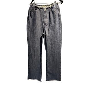 Boho WeWoreWhat Jeans Wide Leg Size 32 High Rise Fringe Unhemmed waist and leg